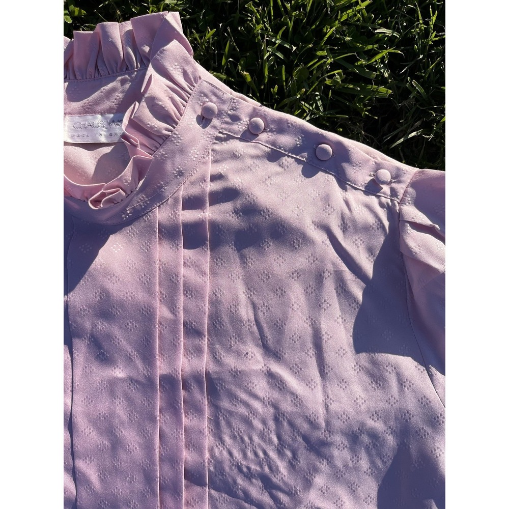 Vintage Pink Ruffle Neck Blouse Womens M CHAUS Woman Cottagecore Top - Picture 6 of 11